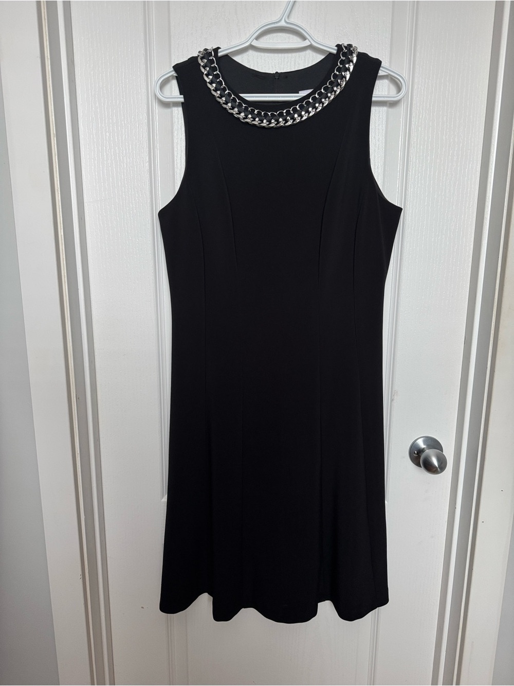 Joseph Ribkoff Black Sleeveless Mini Dress with Silver Chain